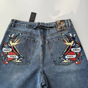 Ed Hardy Jeans Heart Women's Size‎ 32 Wide Leg NWT Retro Y2K Pants
